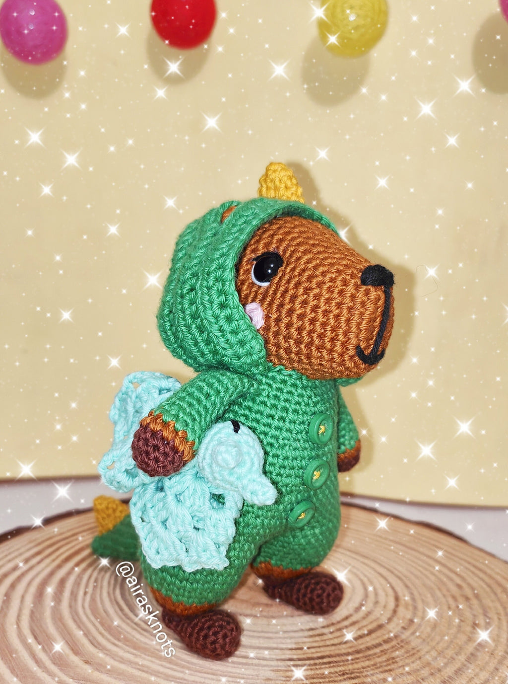 Capi the Capibara in a Dino Pyjama Amigurumi PDF Pattern English