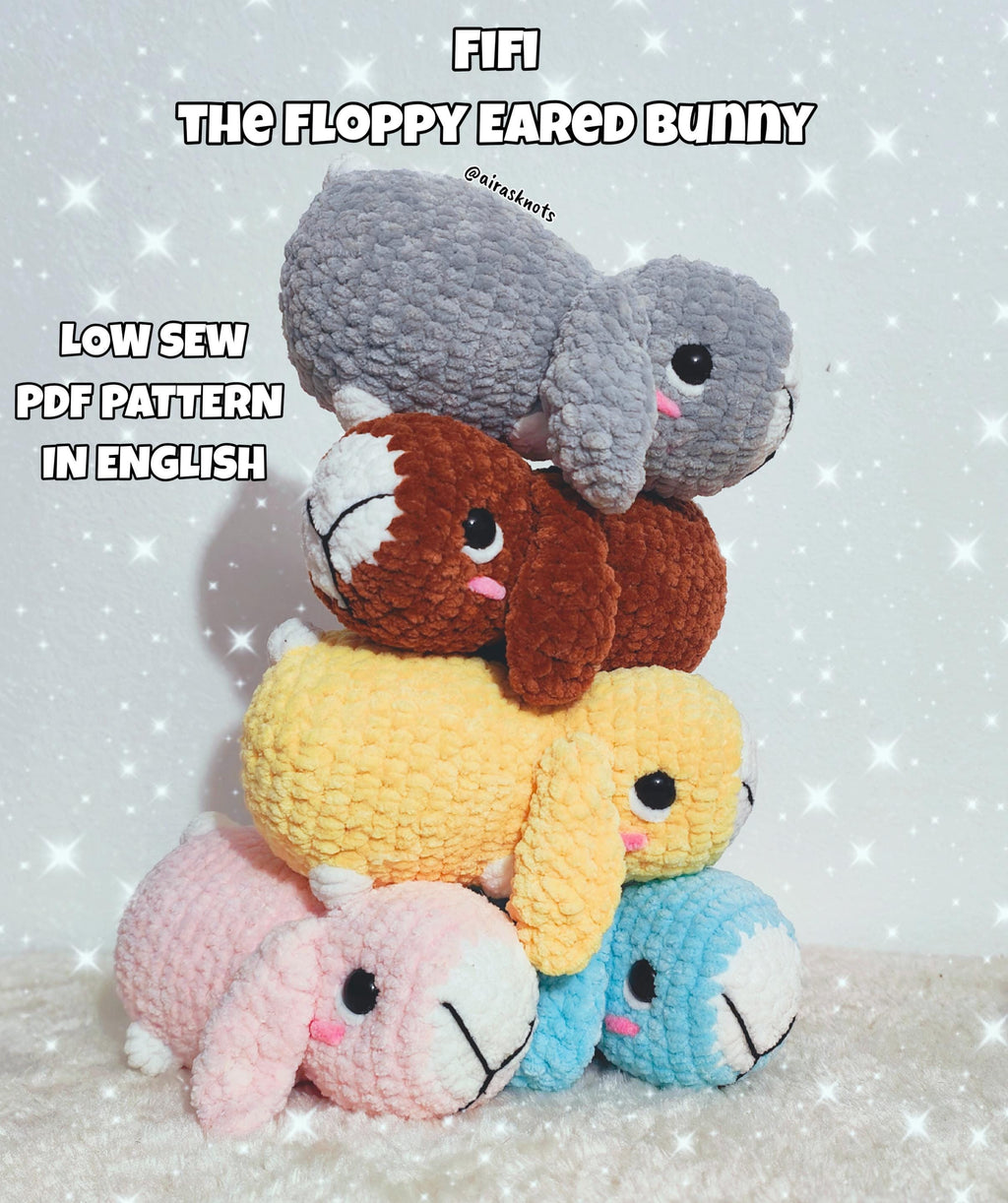 Fifi the Floppy Eared Bunny LOW SEW Amigurumi PDF Pattern in English