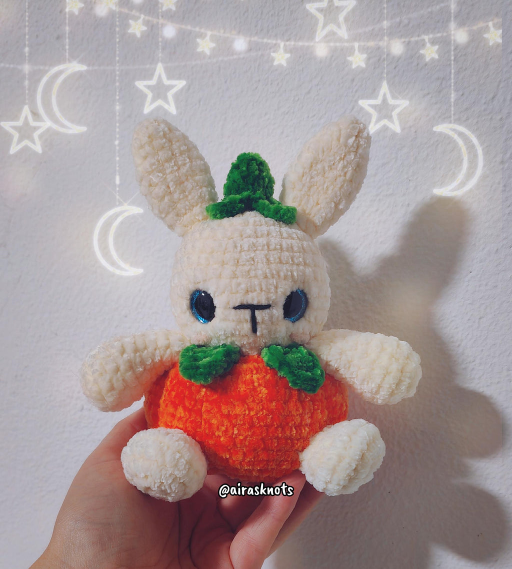 Molde PDF de amigurumi de coelho abóbora Puffkin em inglês