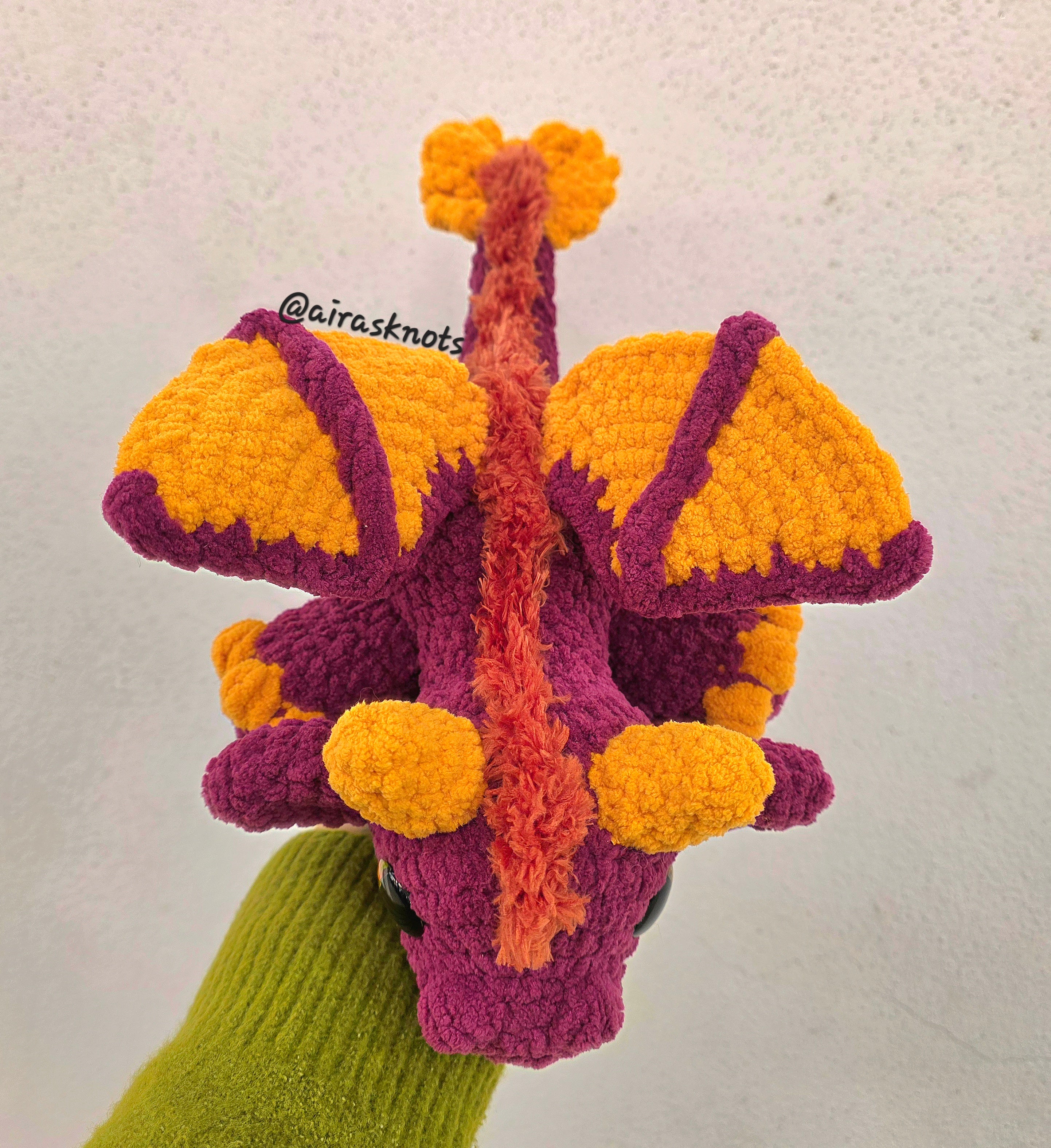 Burgundy & Yellow Crochet Dragon