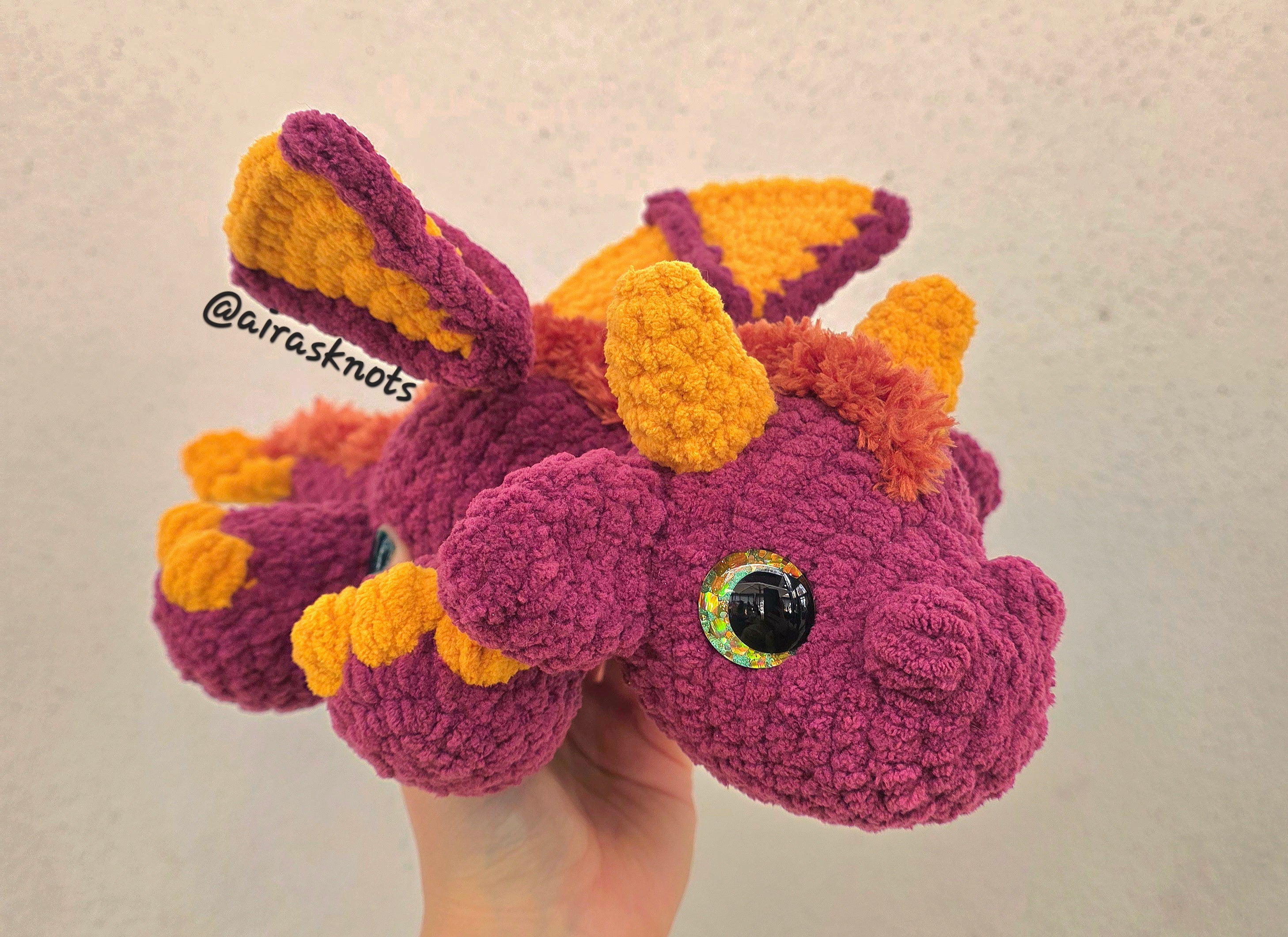 Burgundy & Yellow Crochet Dragon