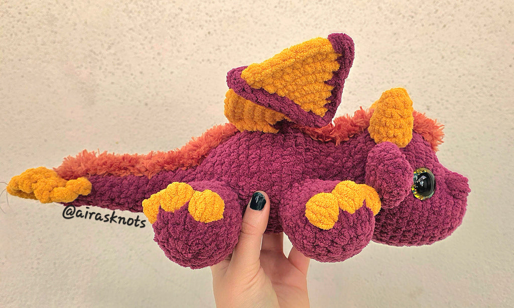 Burgundy & Yellow Crochet Dragon