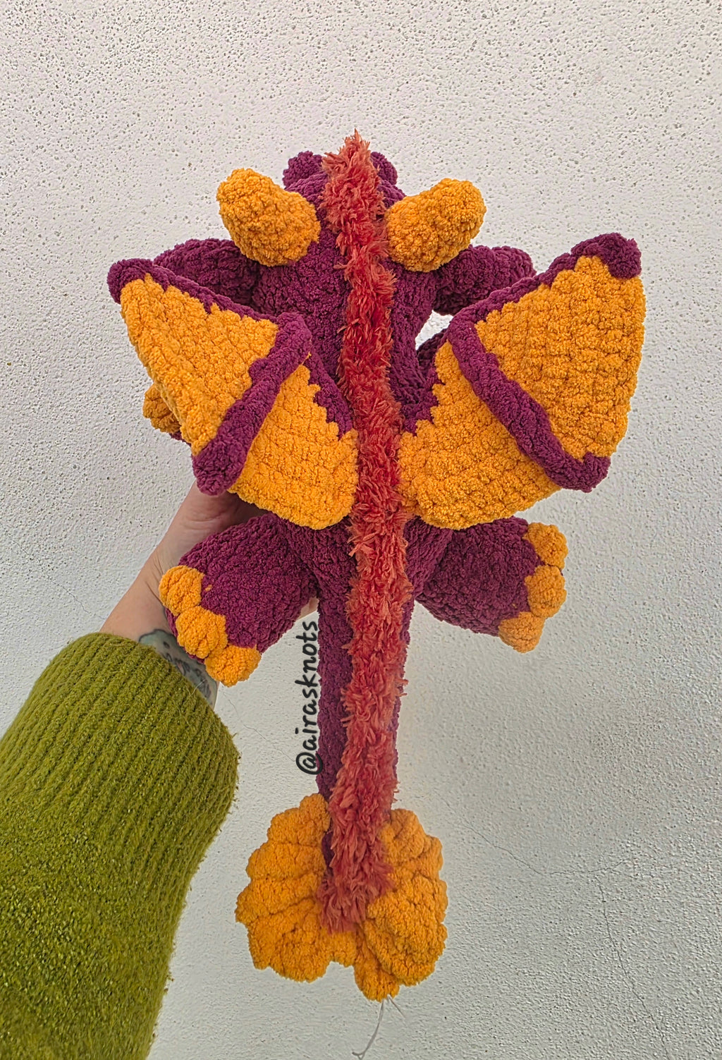 Burgundy & Yellow Crochet Dragon