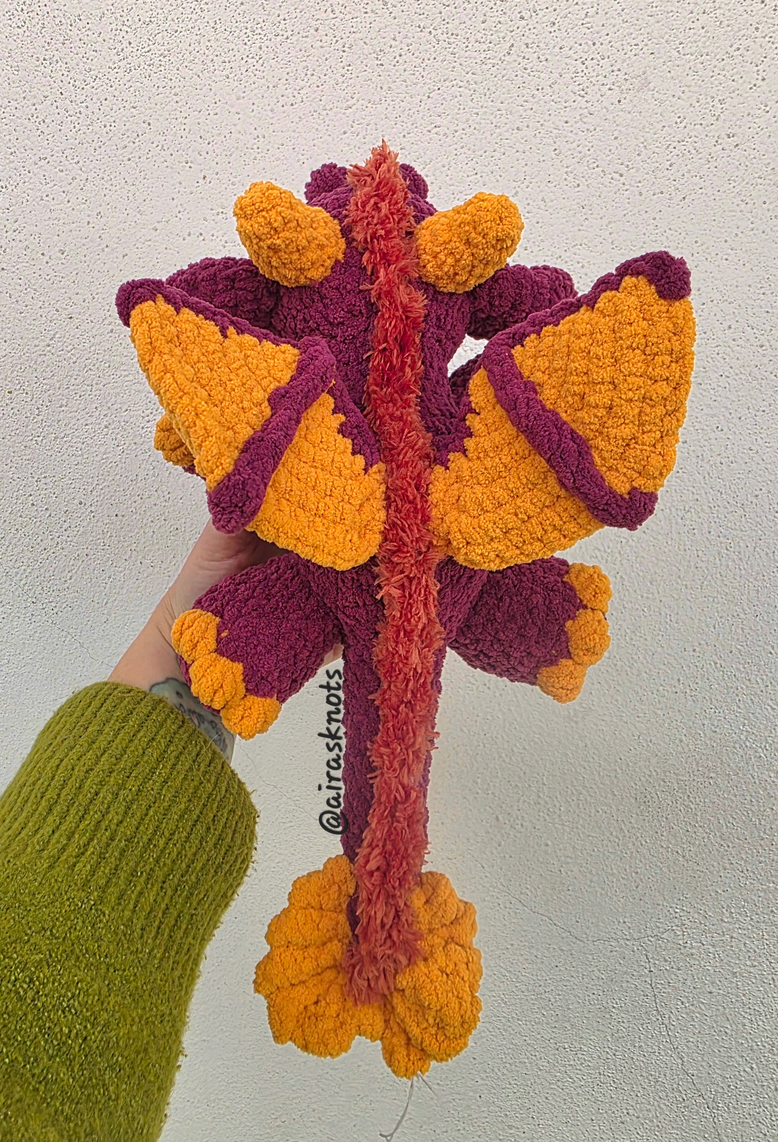 Burgundy & Yellow Crochet Dragon