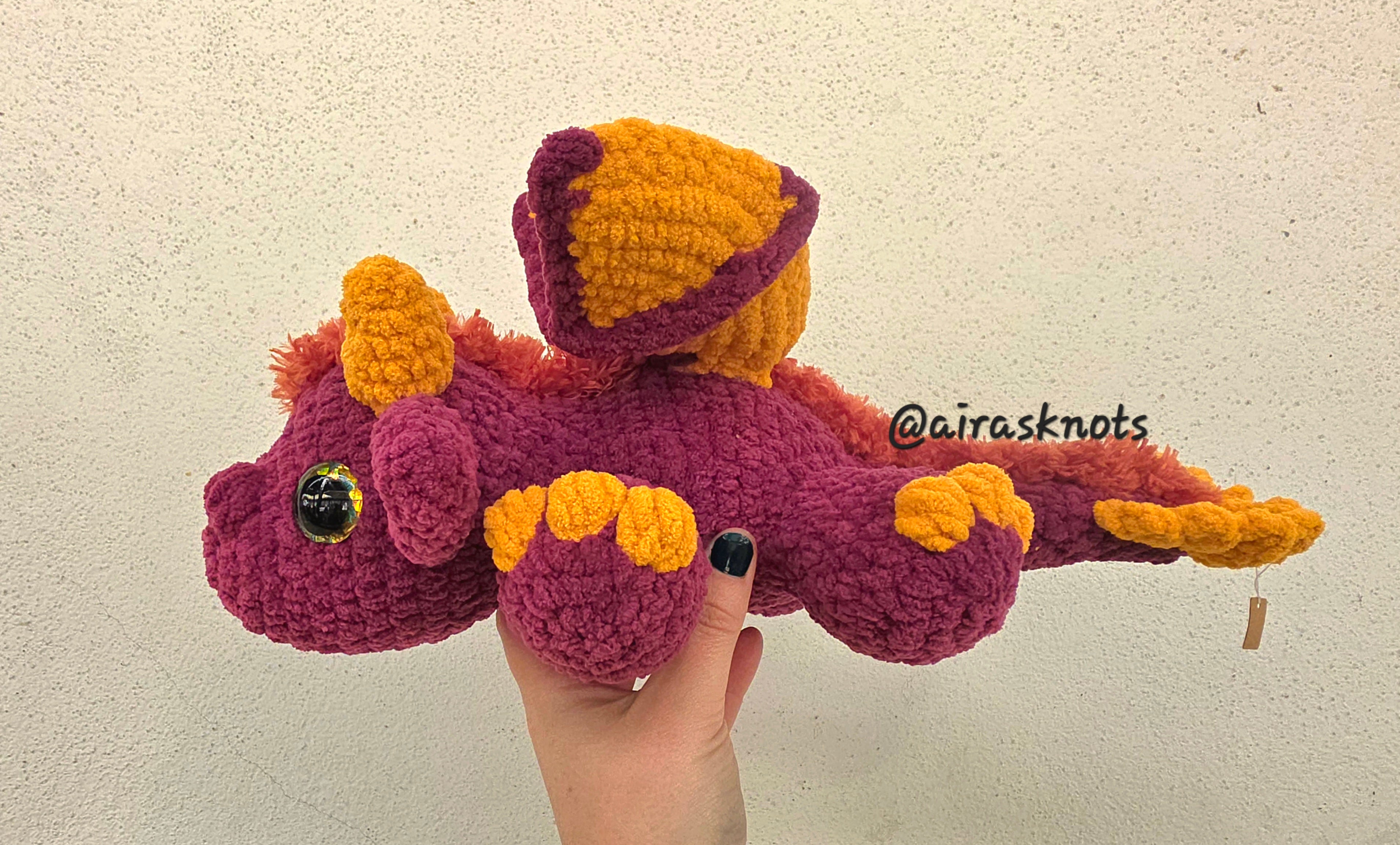 Burgundy & Yellow Crochet Dragon