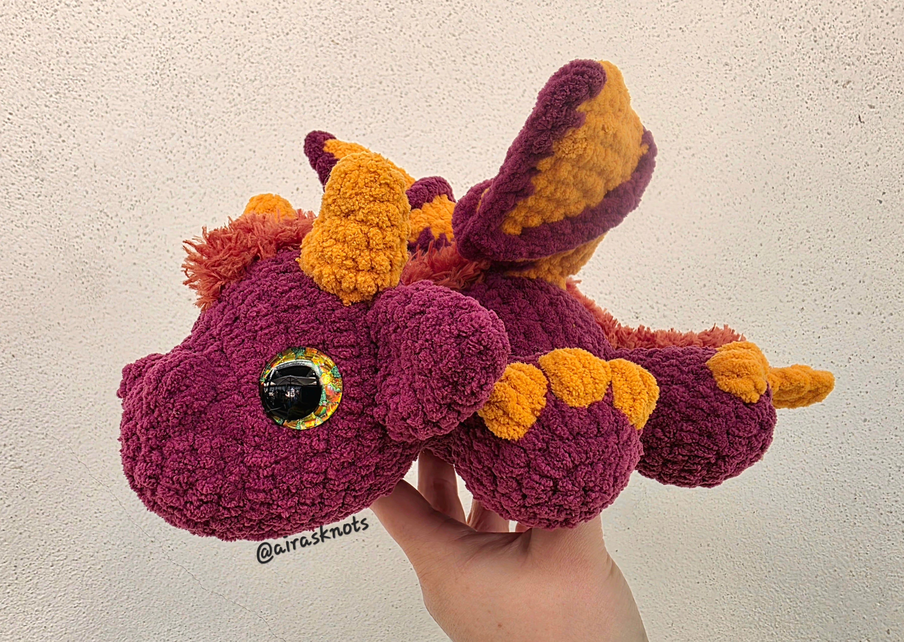 Burgundy & Yellow Crochet Dragon