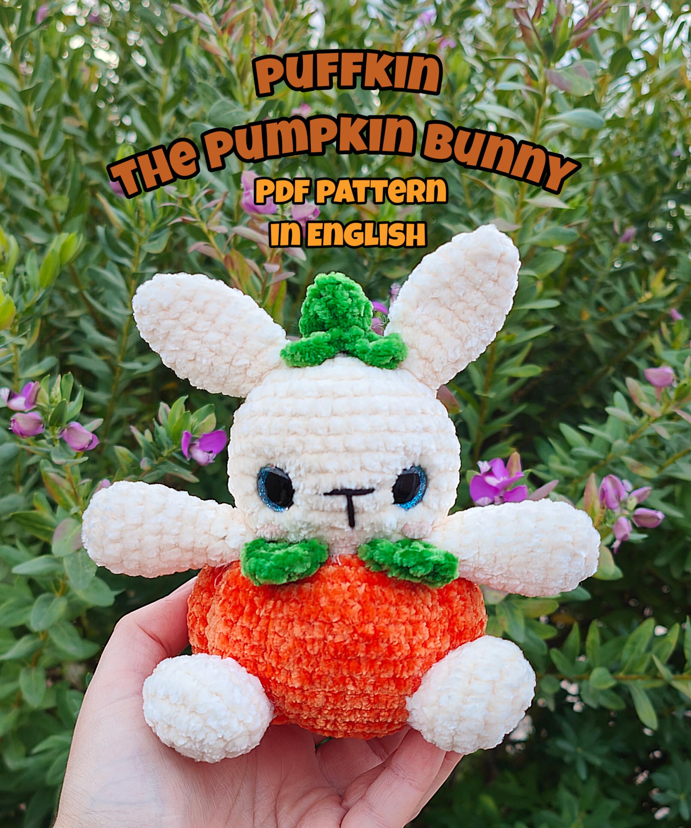 Molde PDF de amigurumi de coelho abóbora Puffkin em inglês