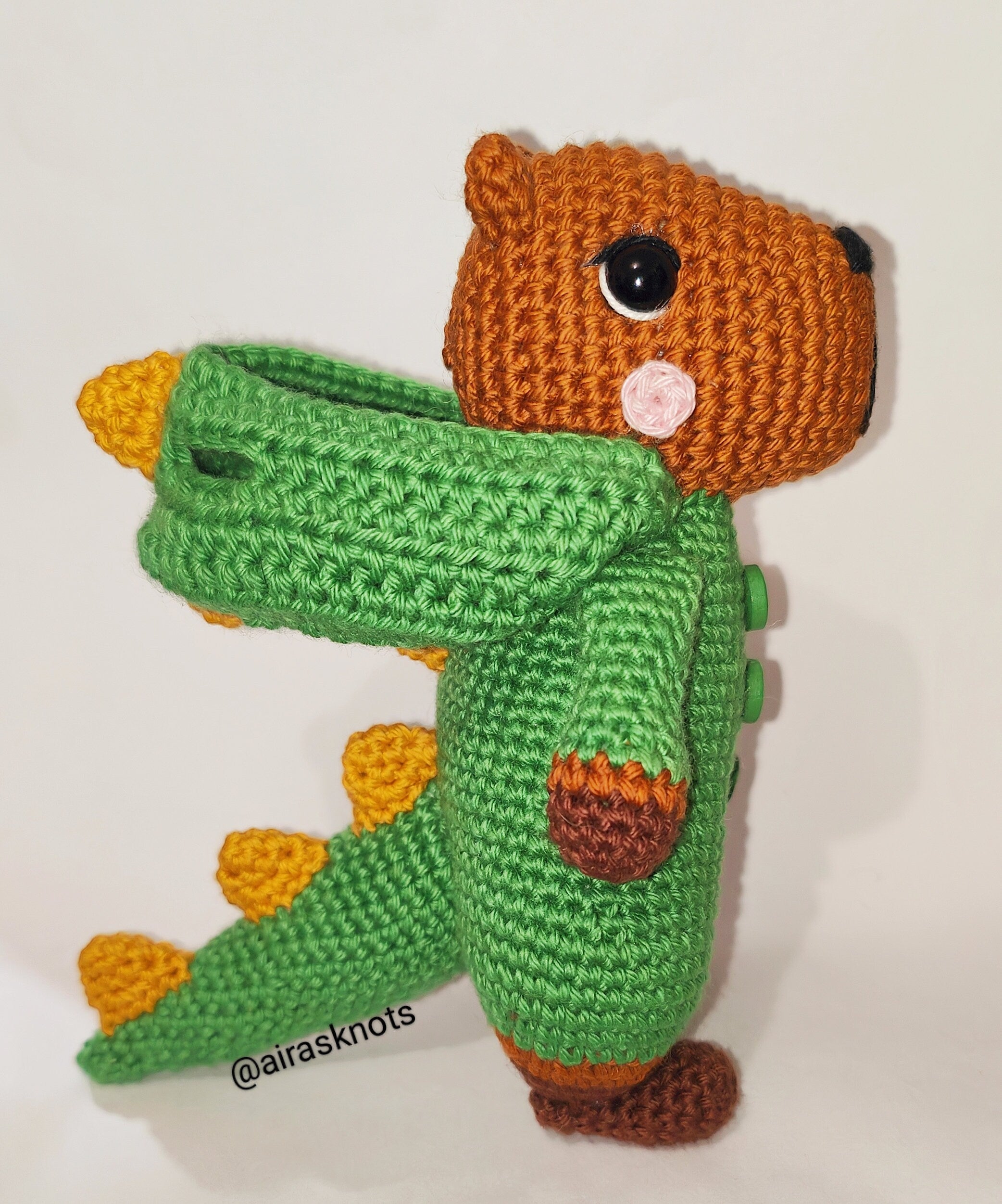 Capi the Capibara in a Dino Pyjama Amigurumi PDF Pattern English